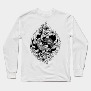 Yin Yang Koi fish in wave and sakura flowers Long Sleeve T-Shirt